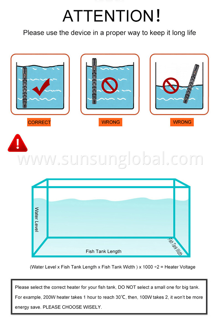Sunsun 300w Mini Submersible Aquarium Heater Fish Tank
